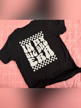 Black Graphic Boys Tee with White Retro 'In My Big Bro Era' Print- Size L